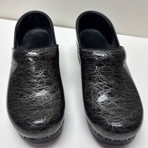 Dansko Professional Clogs Black Silver Wired Patent Leather Shoes Womens 36